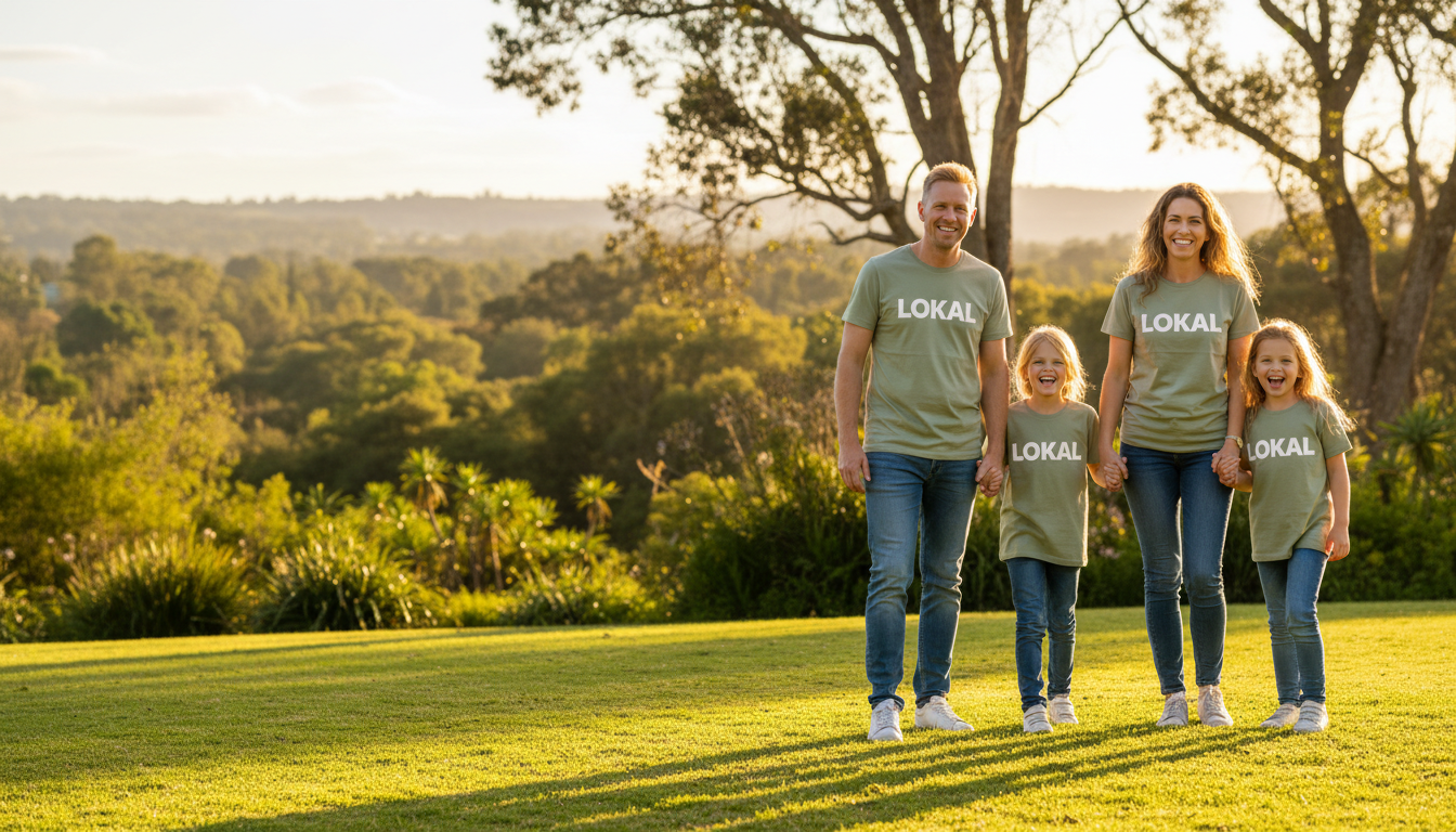 Happy family wearing matching outfits